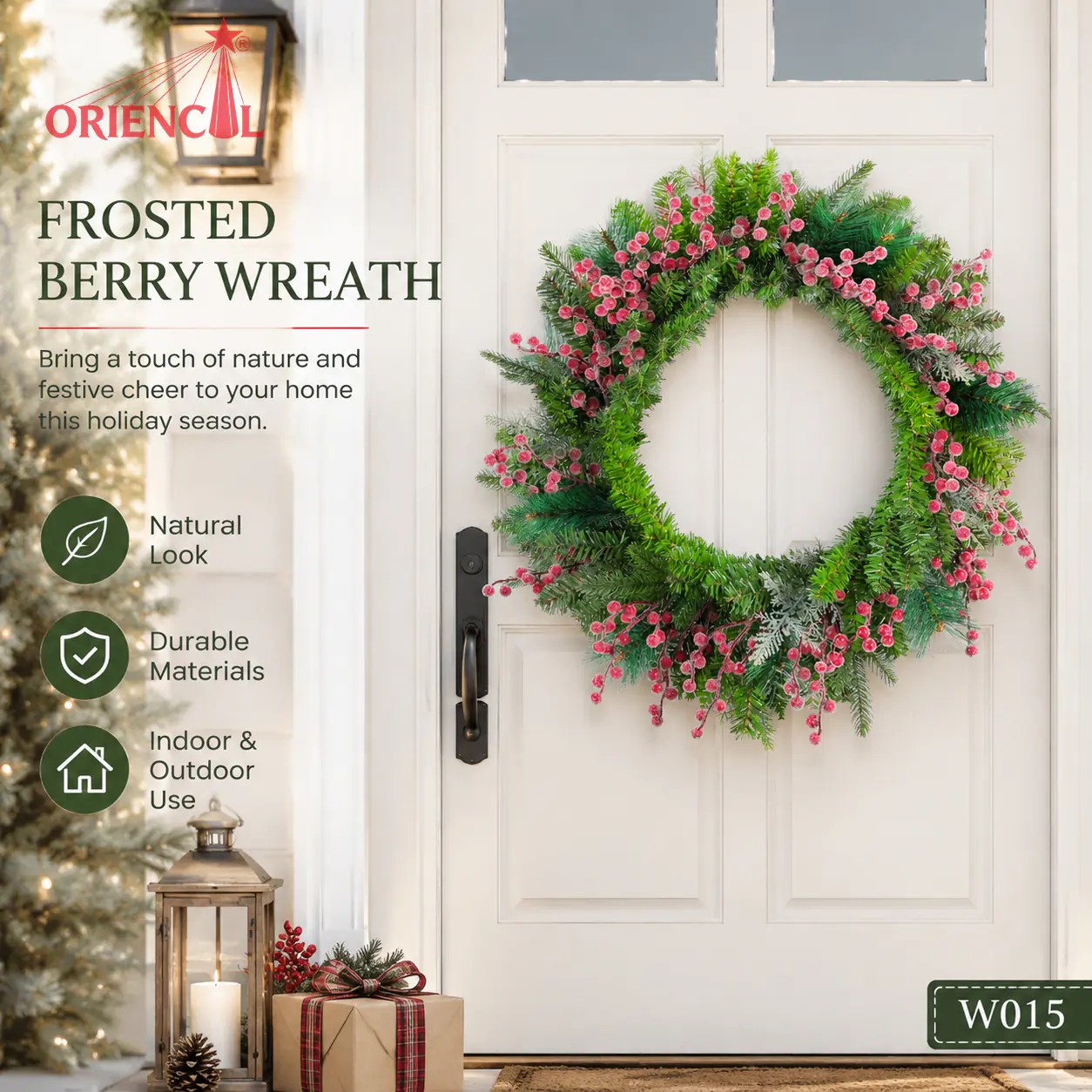 Pastel Pink Christmas Wreath with Floral Accents, Unlit Evergreen, Soft Holiday Decor W015