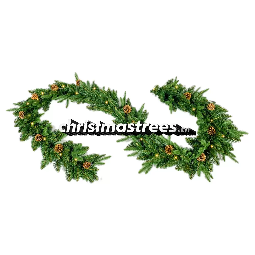 Christmas Garland with Red Berries, Unlit Green Evergreen, Rustic Holiday Stair Decor G001