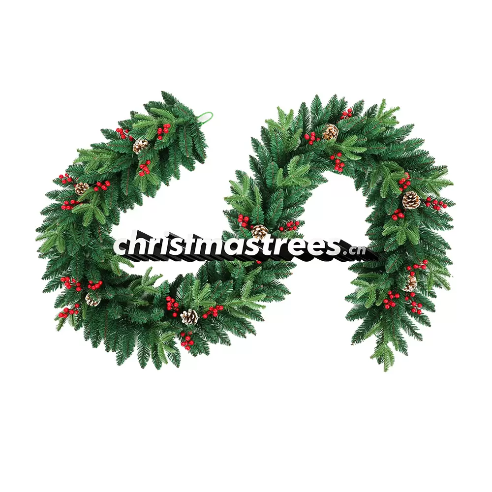 Christmas Garland with Red Berries & Pine Cones, Unlit Evergreen, Rustic Holiday Decor G007