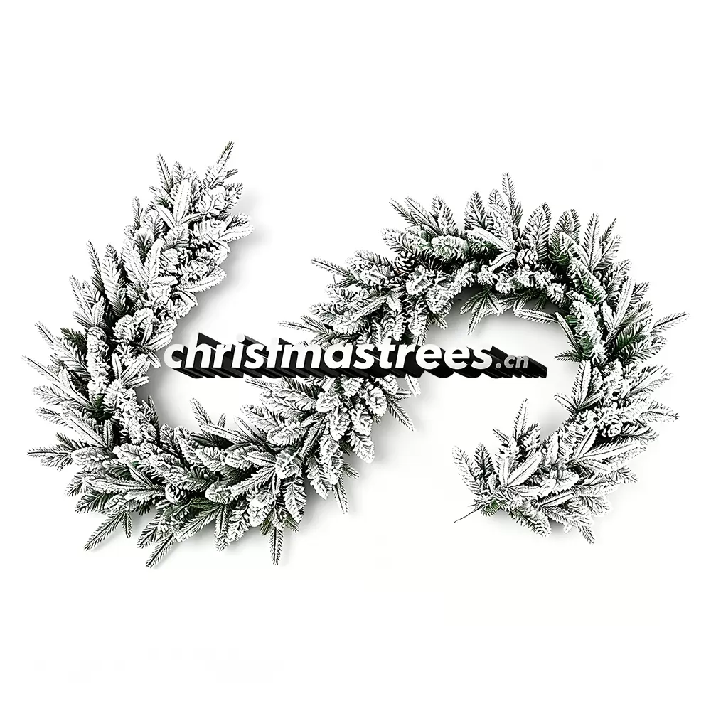 Flocked White Christmas Garland, Unlit Snowy Evergreen, Winter Wonderland Mantel Decor G008