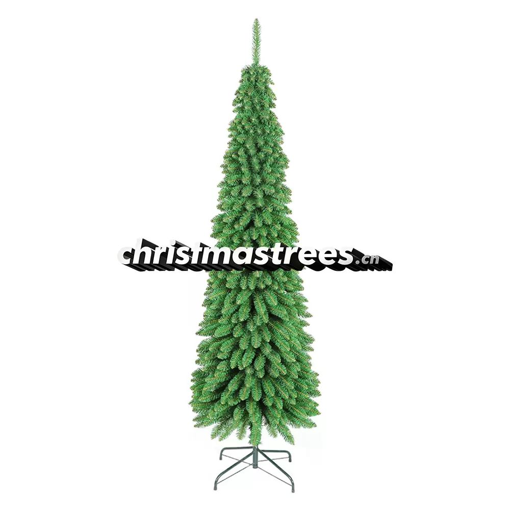 Slim Unlit Artificial Fir Christmas Tree, Foldable Metal Stand, Space-Saving Holiday Decor C001