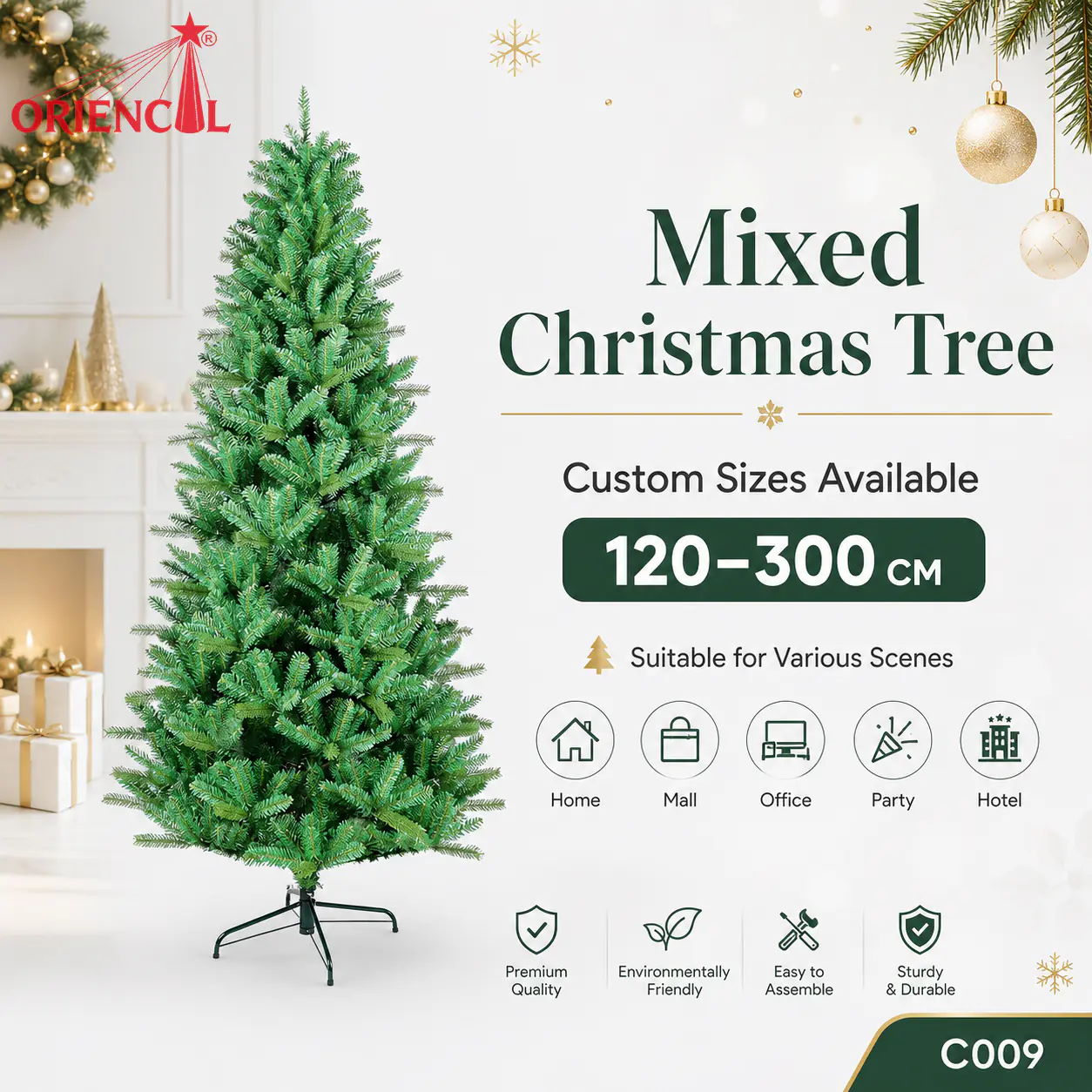 Slim Unlit Artificial Fir Christmas Tree, Space-Saving, Living Room Corner Decoration C009