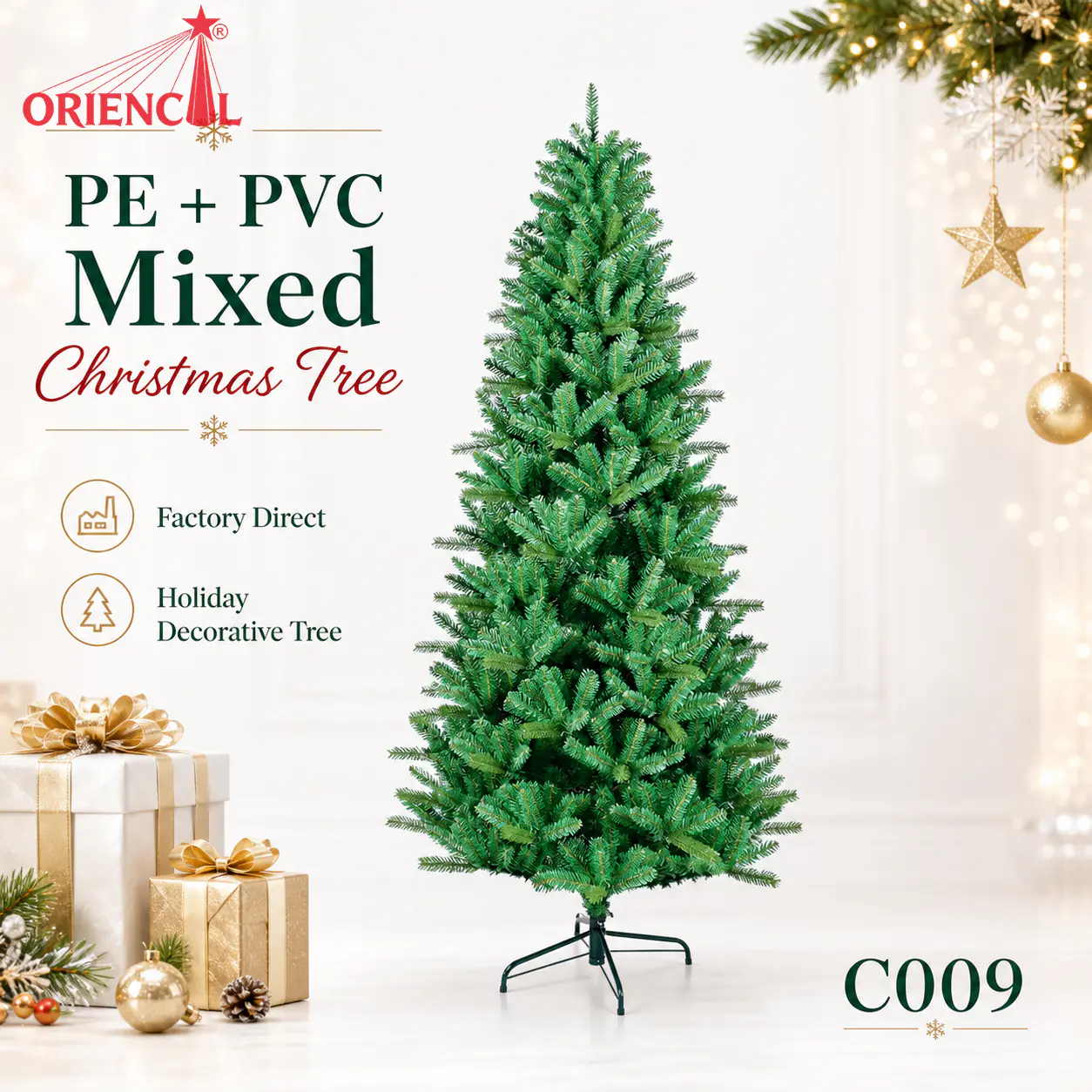Slim Unlit Artificial Fir Christmas Tree, Space-Saving, Living Room Corner Decoration C009
