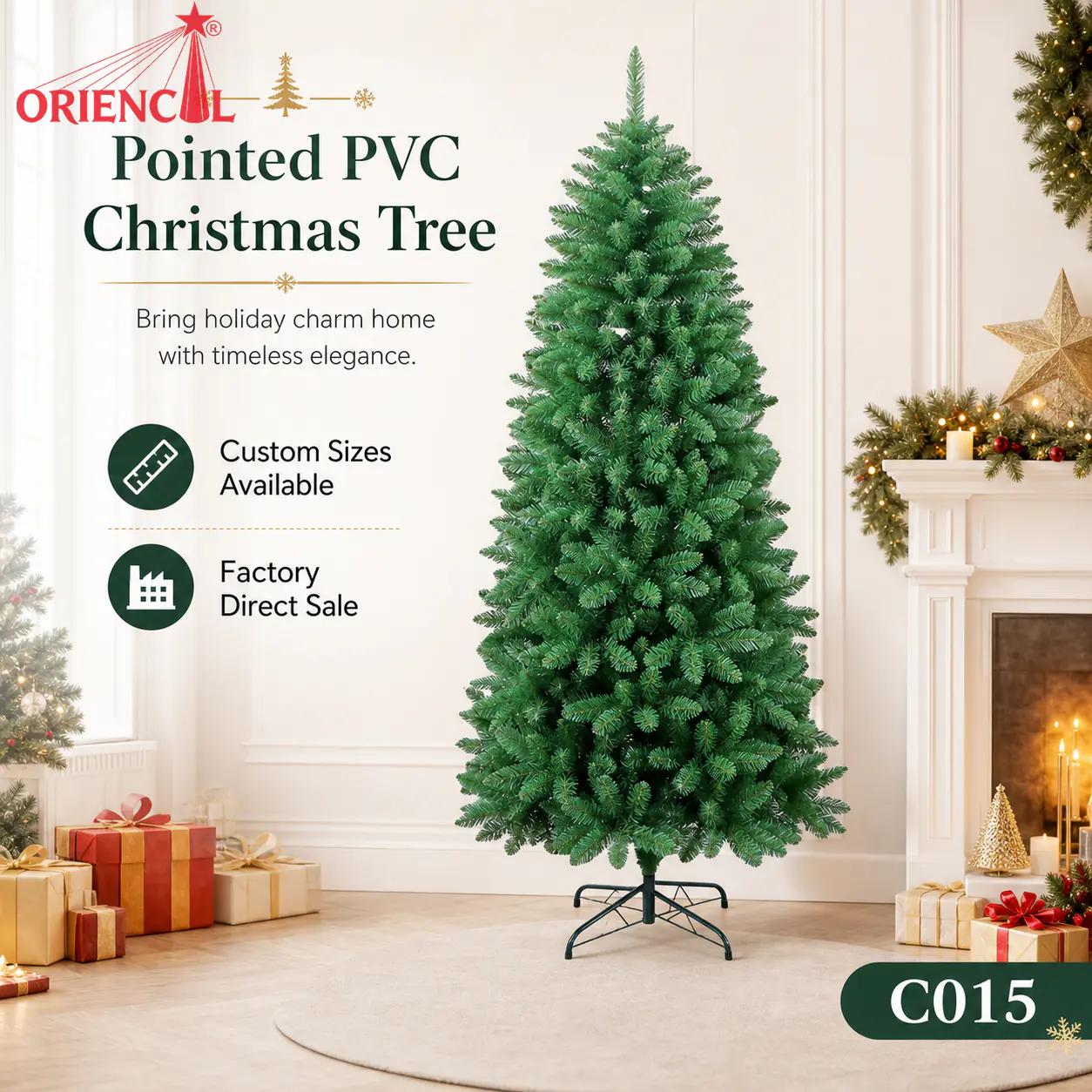 Slim Unlit Artificial Fir Christmas Tree, Natural Green, Corner & Apartment Decor C015
