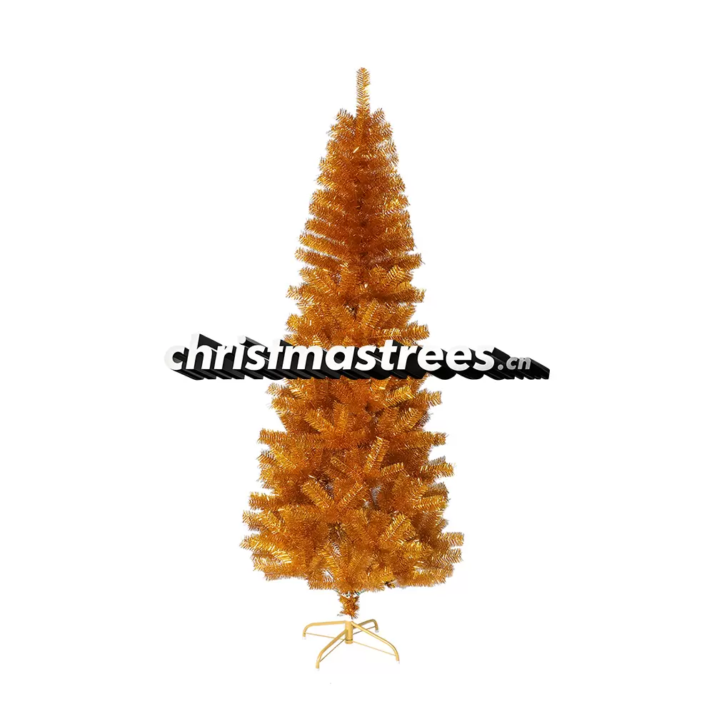 Gold Tinsel Artificial Fir Christmas Tree, Slim Unlit, Glam Themed Holiday Decor C017