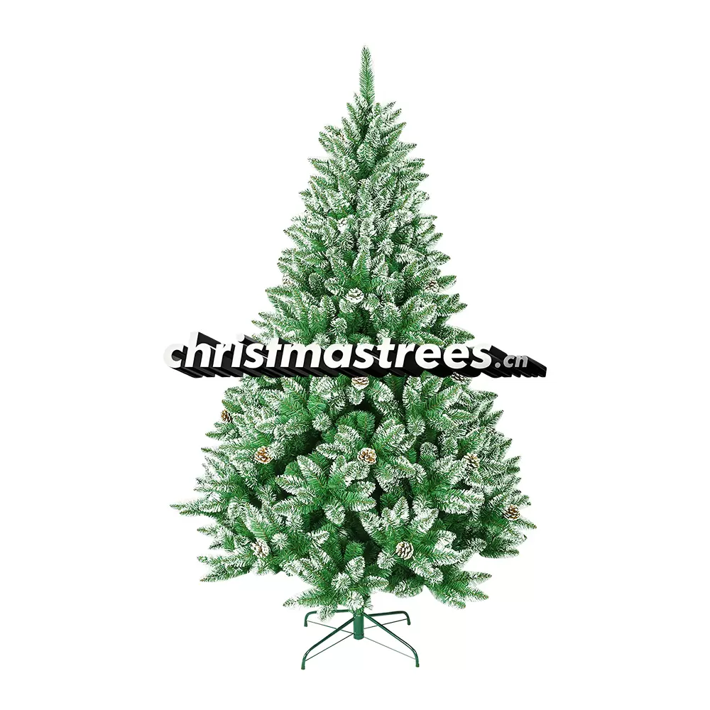 Snow-Flocked Artificial Spruce Christmas Tree, Green with White Tips, Rustic Holiday Decor C020