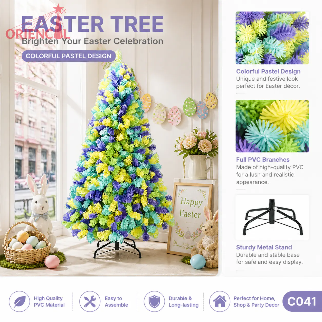 Pastel Multicolor Pine Christmas Tree, Colorful PVC Pine Tree for Christmas, Light Blue Yellow Purple Pine Christmas Tree, Modern Holiday Decoration C041