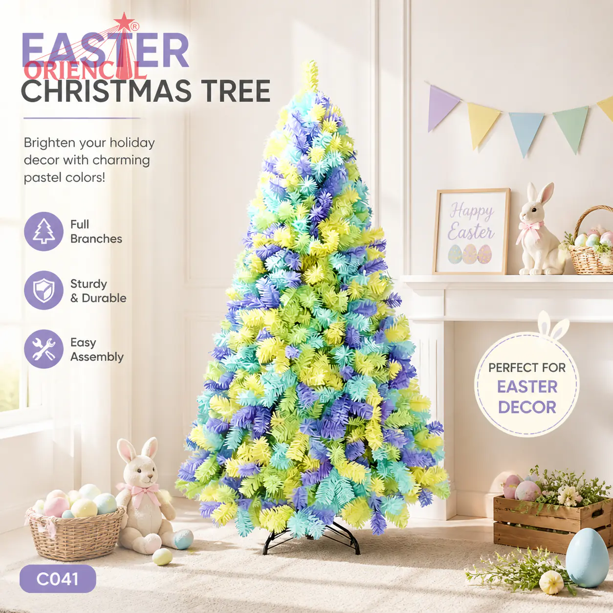 Pastel Multicolor Pine Christmas Tree, Colorful PVC Pine Tree for Christmas, Light Blue Yellow Purple Pine Christmas Tree, Modern Holiday Decoration C041