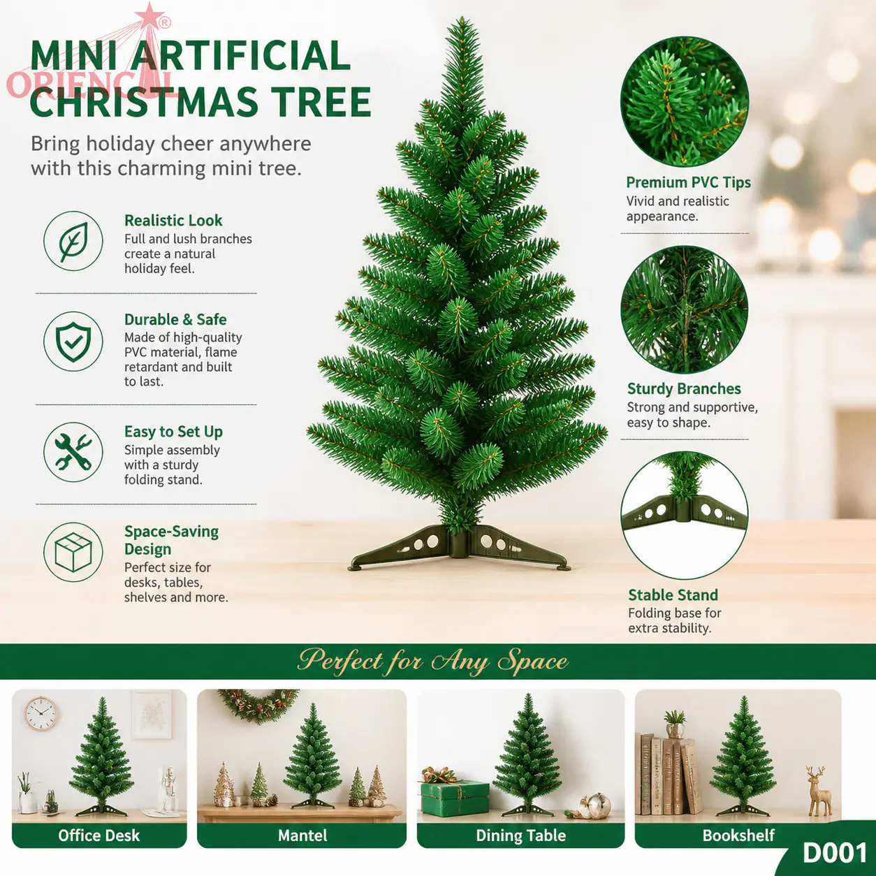 Small Unlit Artificial Fir Christmas Tree, Mini Tabletop Evergreen with Burlap Base, Desk & Home Decor D001