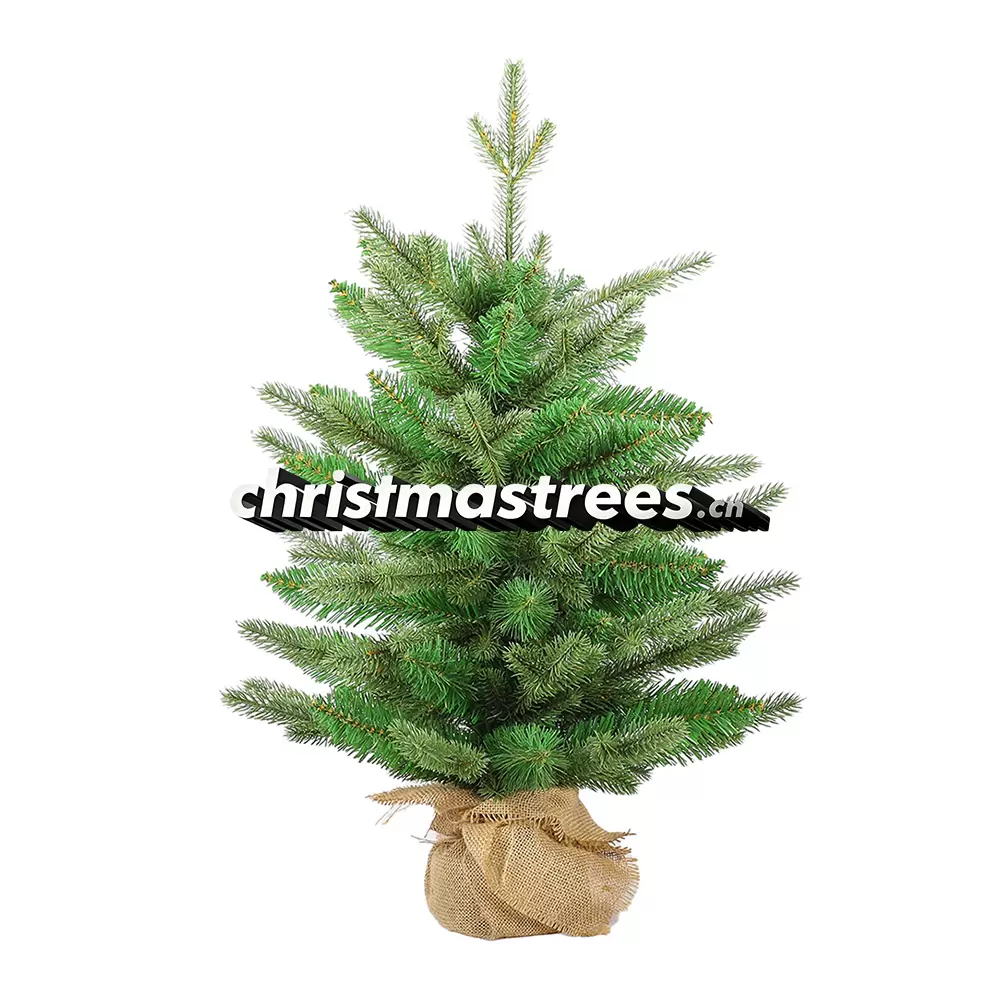 Realistic Mini Spruce Christmas Tree, Unlit Small Evergreen with Burlap Base, Rustic Decor D004