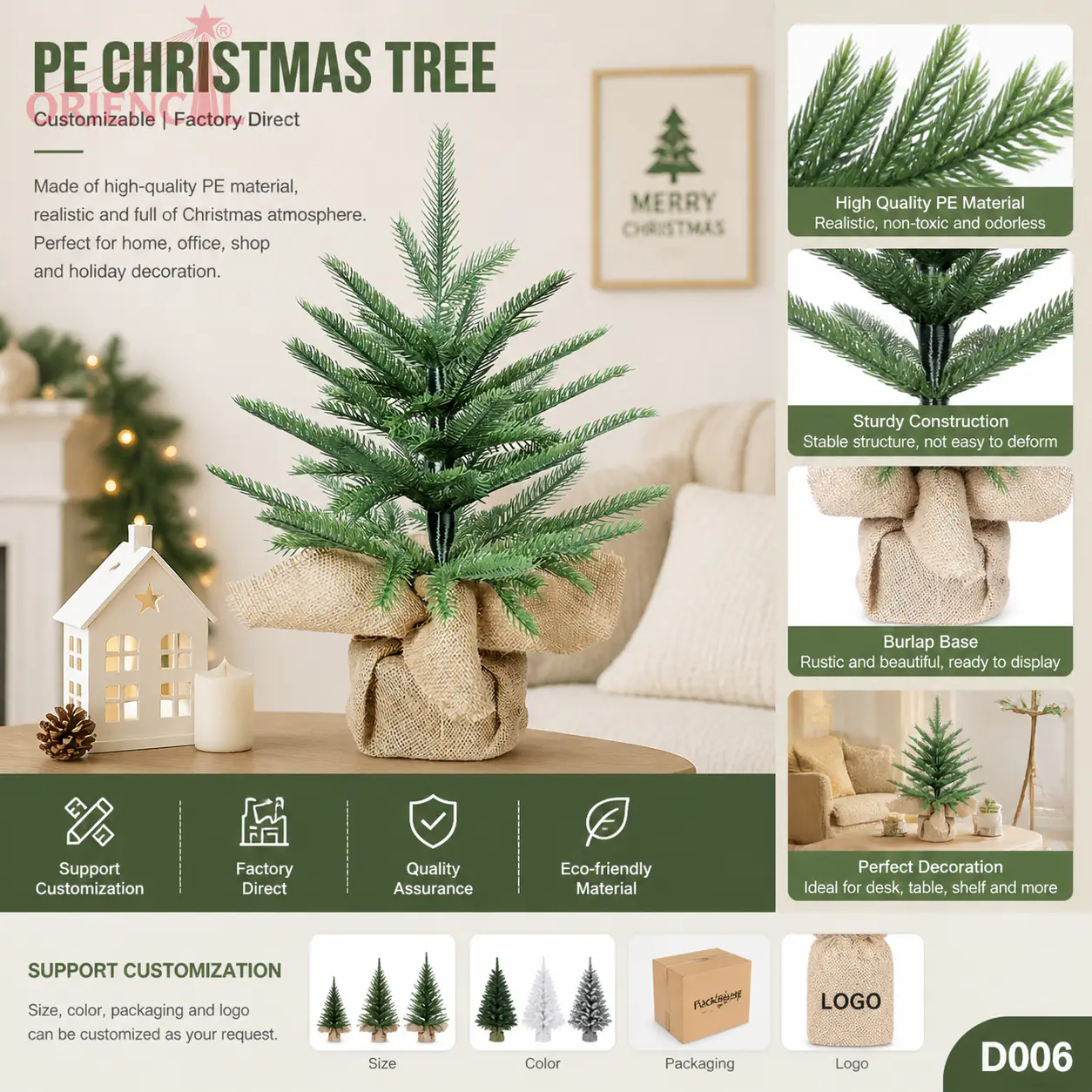 Mini Spruce Christmas Tree with Red Berries, Unlit Decorated Tabletop Holiday Tree D006