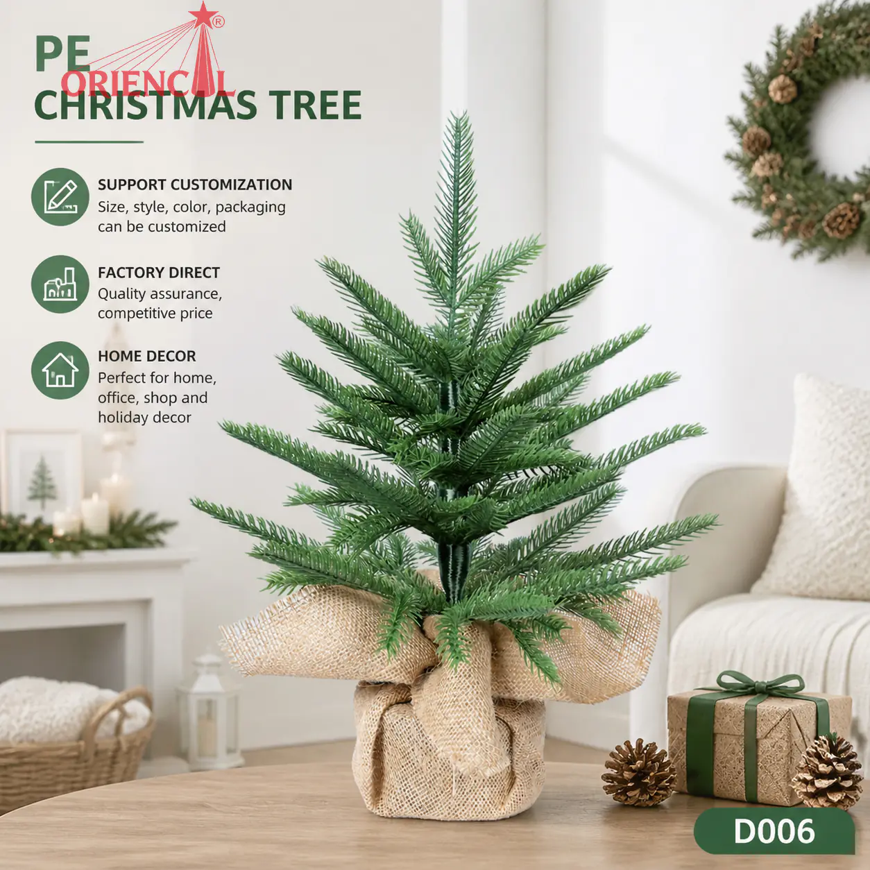 Mini Spruce Christmas Tree with Red Berries, Unlit Decorated Tabletop Holiday Tree D006
