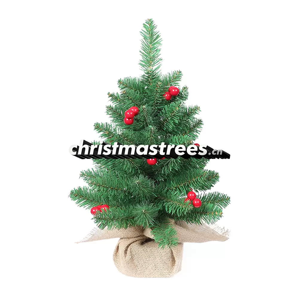 Small Artificial Spruce Christmas Tree with Red Berries, Rustic Tabletop Decoration D007