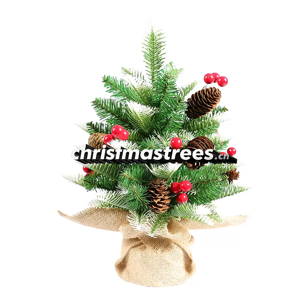 Decorated Mini Spruce Christmas Tree with Pine Cones & Red Berries, Farmhouse Tabletop Decor D008