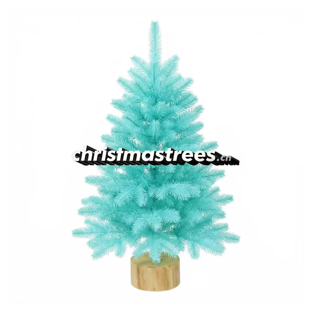 Pastel Blue Mini Artificial Fir Christmas Tree, Unlit Small Tabletop Tree with Wooden Base D009
