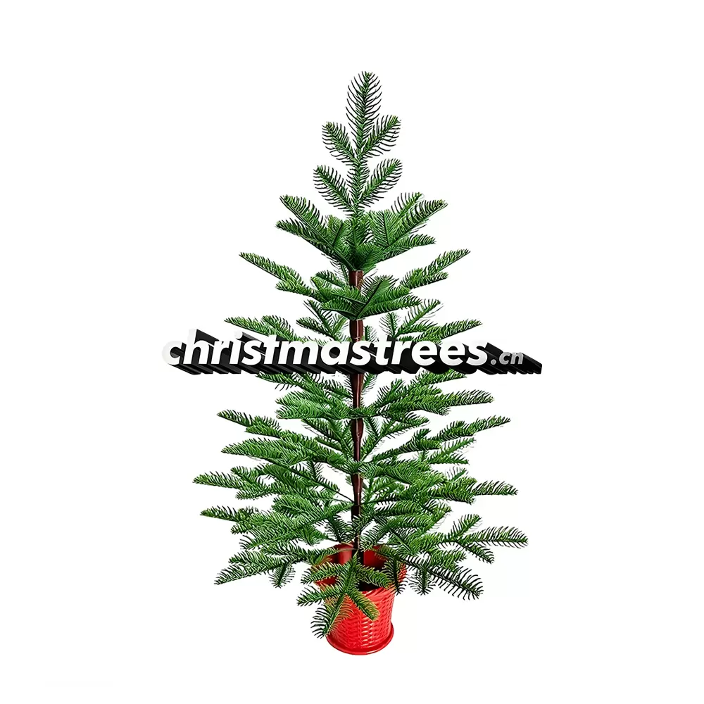 Slim Mini Artificial Fir Christmas Tree, Unlit Small Evergreen with Red Base, Desk Decoration D013
