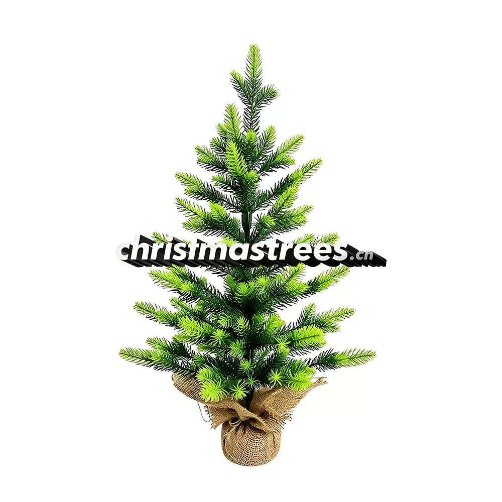 Bright Green Mini Artificial Fir Christmas Tree, Unlit Small Evergreen with Burlap Base D015