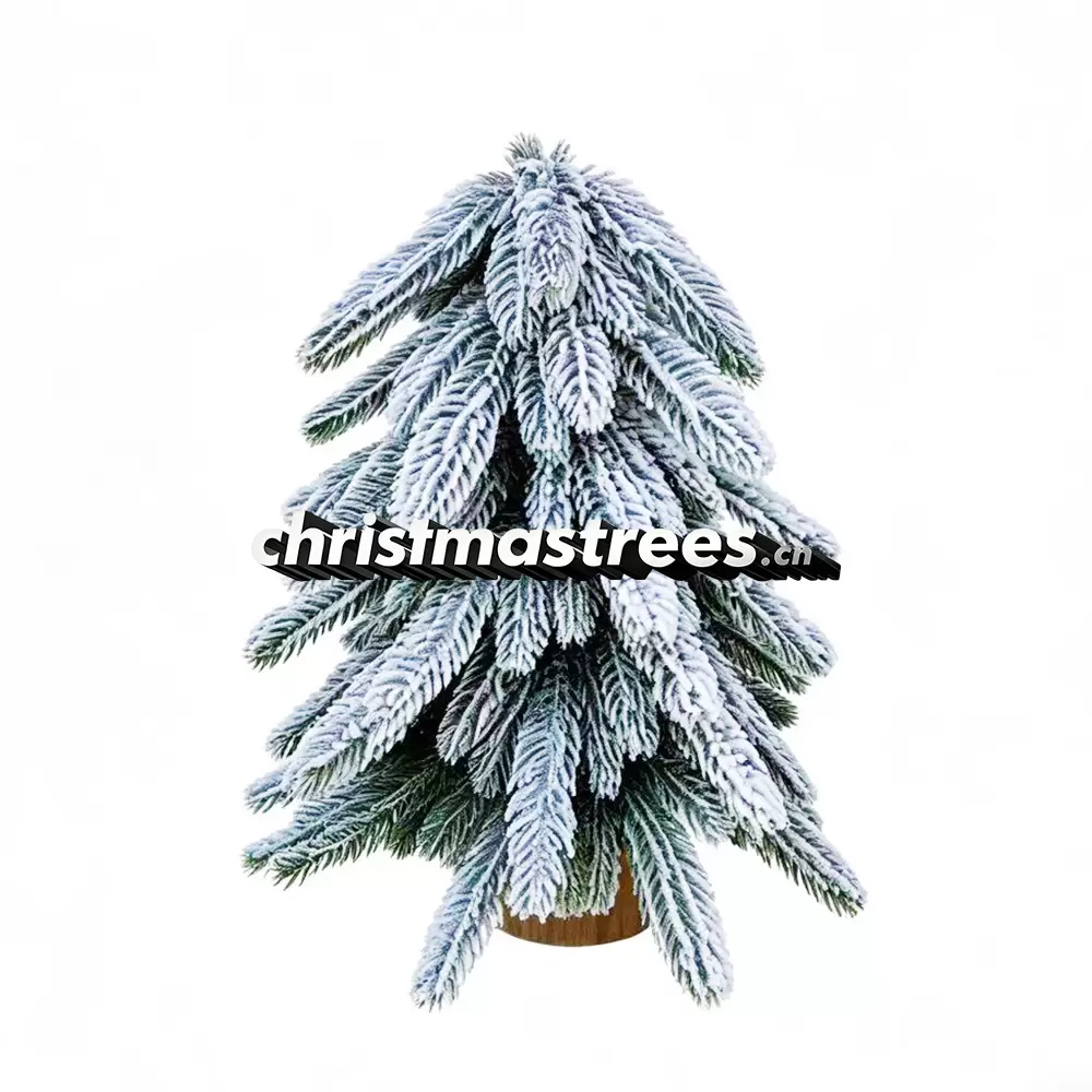 Heavy Flocked Mini Spruce Christmas Tree, Snow-Covered Unlit Tabletop Tree with Wooden Base D019