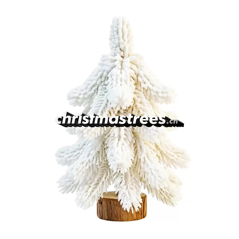 Cream White Mini Flocked Spruce Christmas Tree, Unlit Soft Tabletop Tree for Neutral Decor D024