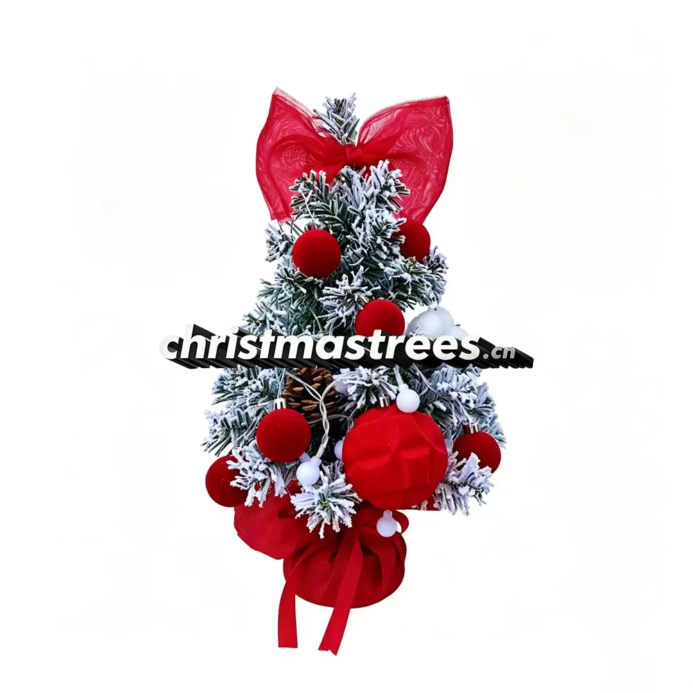 Red Bow & Berries Decorated Mini Christmas Tree, Pre-Decorated Small Tabletop Holiday Tree D028