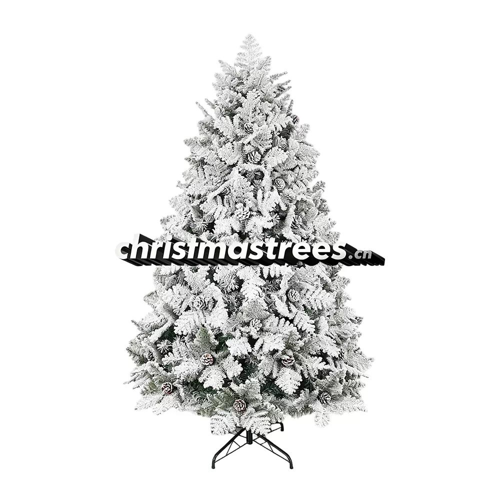 Heavy Flocked White Spruce Christmas Tree, Unlit Snow-Covered Full Size Tree for Winter Wonderland F002