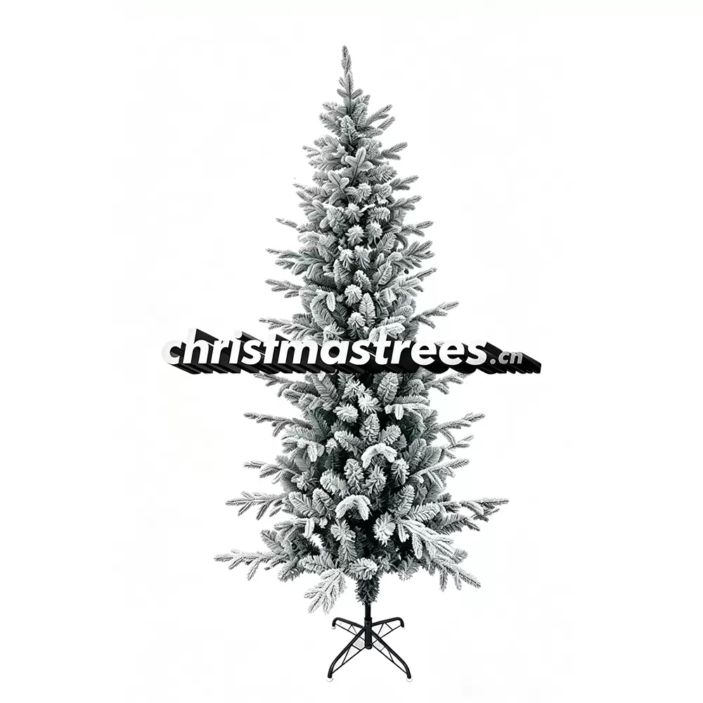 Slim Flocked Artificial Fir Christmas Tree, Grey Toned Snowy Pencil Tree, Unlit Corner Decor F003