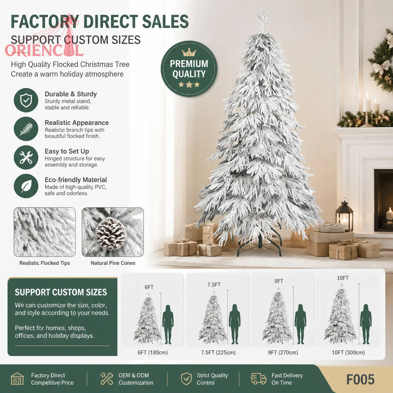 Light Grey Flocked Artificial Spruce Christmas Tree, Unlit Snowy Evergreen, Farmhouse Decor F005