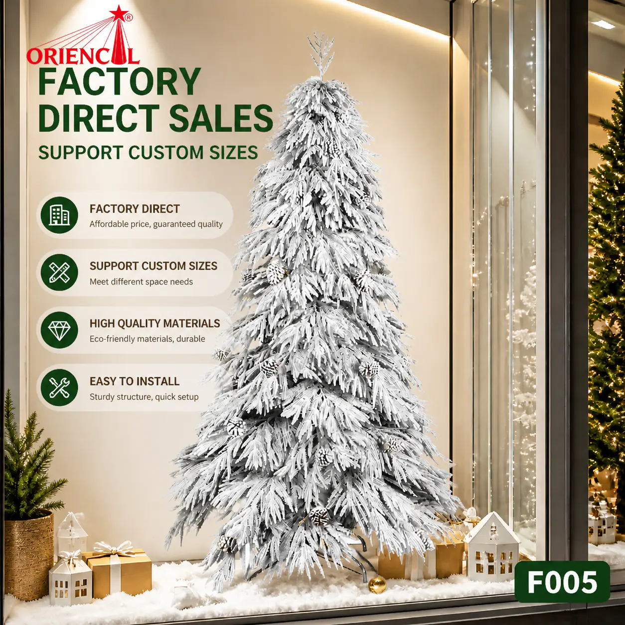 Light Grey Flocked Artificial Spruce Christmas Tree, Unlit Snowy Evergreen, Farmhouse Decor F005