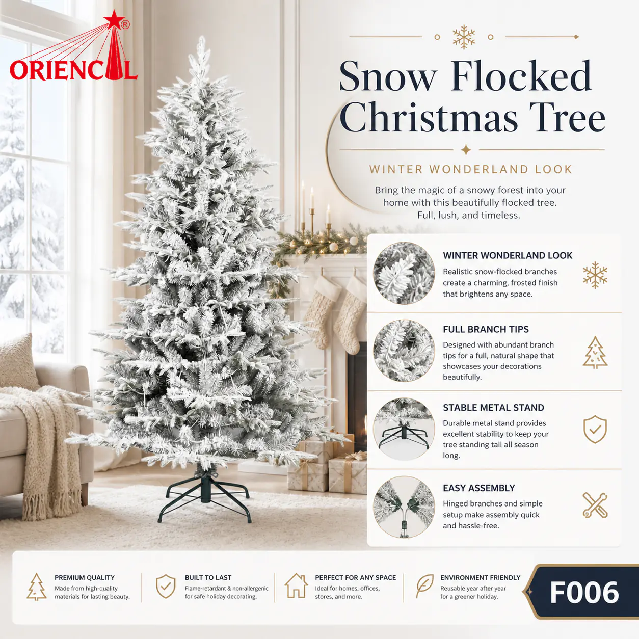 Slim White Flocked Artificial Fir Christmas Tree, Unlit Pencil Style Snowy Tree for Small Spaces F006