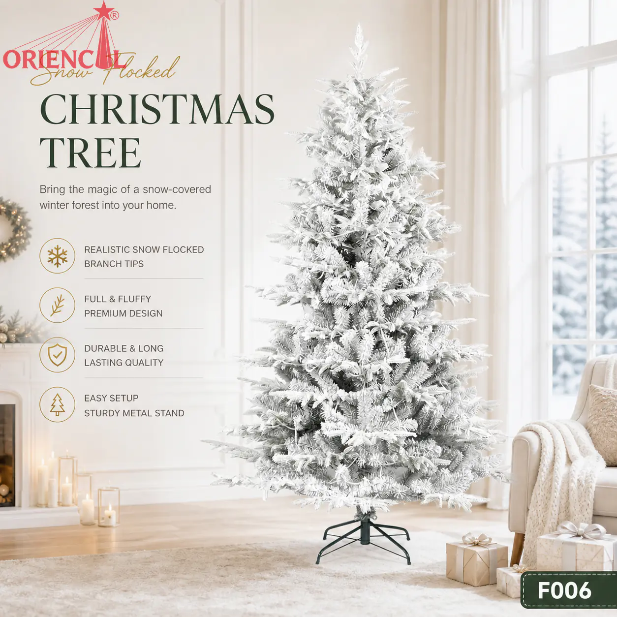 Light Grey Flocked Artificial Spruce Christmas Tree, Unlit Snowy Evergreen, Farmhouse Decor F005
