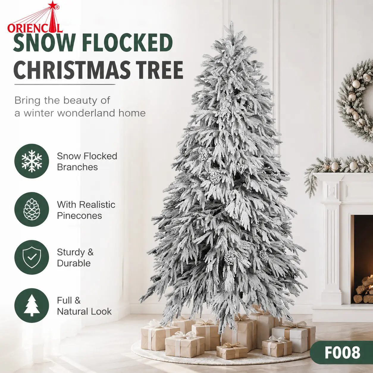 Dark Grey Flocked Artificial Spruce Christmas Tree, Unlit Snowy Evergreen, Rustic Holiday Decor F008