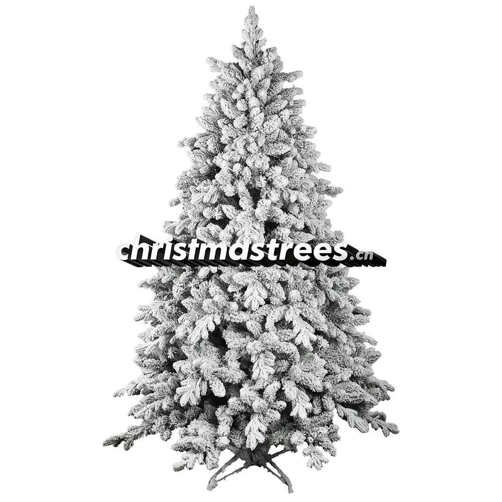 Flocked Artificial Spruce Christmas Tree, Green Branches with Even Snowy Tips, Unlit Family Decor F010