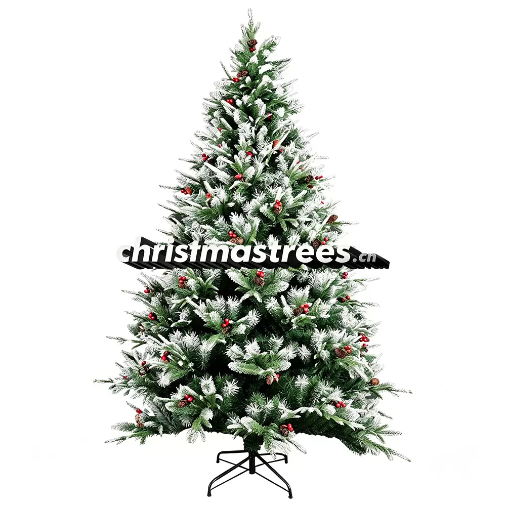 Dense Flocked Spruce Christmas Tree, Green with Snowy Tips, Unlit Full Size Holiday Decor F016