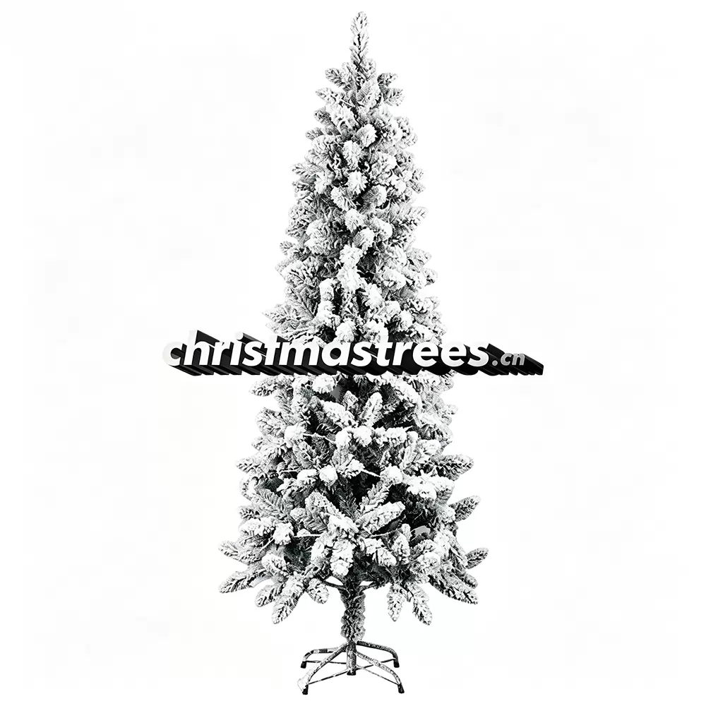 Ultra-Slim Flocked Artificial Fir Christmas Tree, Green with Snowy Tips, Unlit Nook & Corner Decor F019