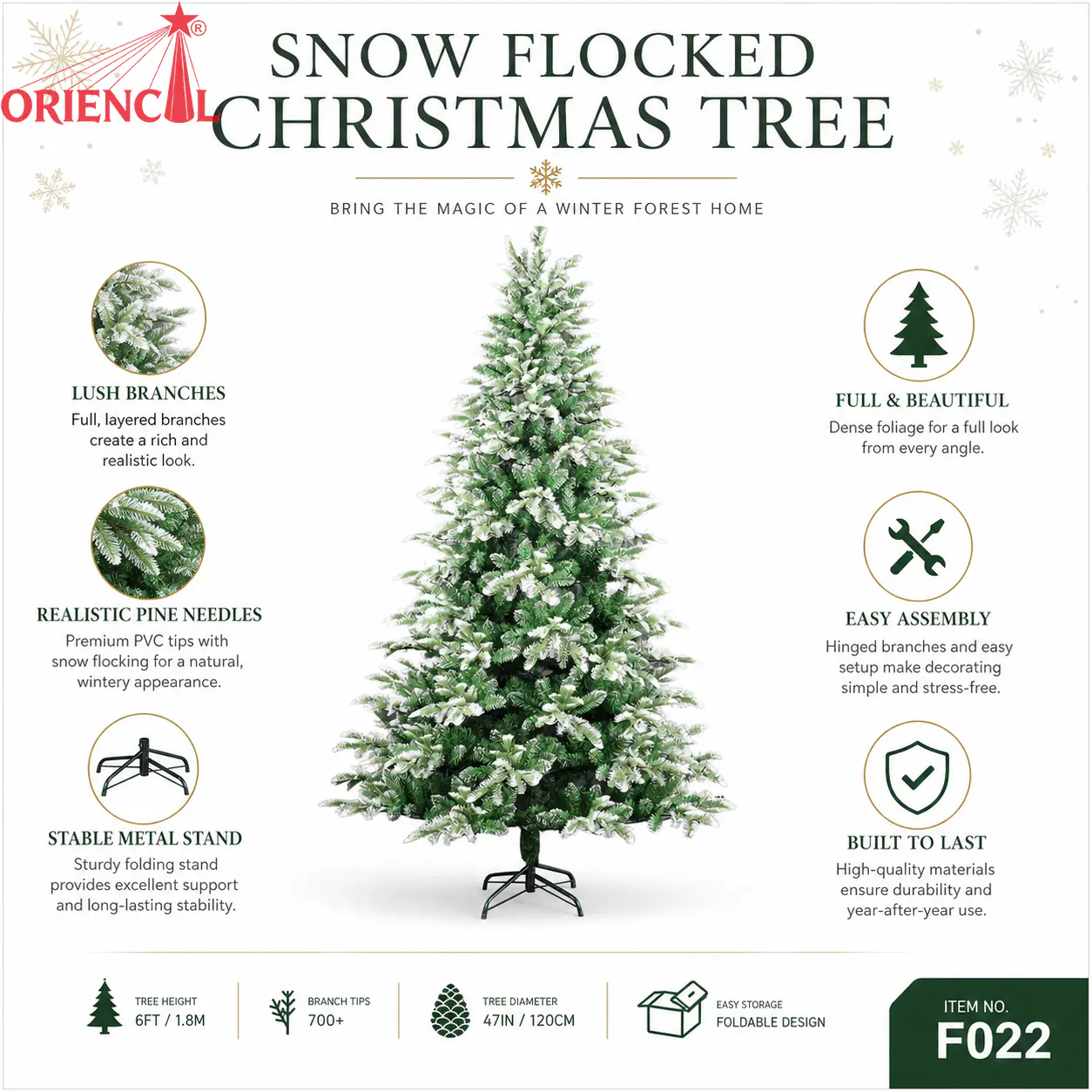 Light Flocked Spruce Christmas Tree, Green with Natural Snowy Tips, Unlit Rustic Decor F022