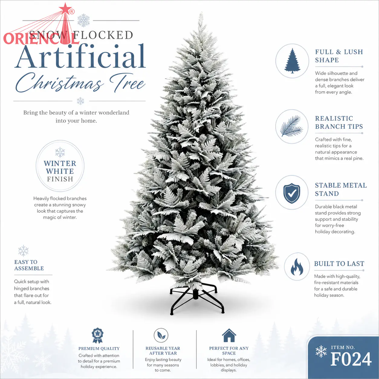 Artificial Flocked Fir Christmas Tree, Snow Covered Fir Tree, White Flocked Fir Christmas Tree, Realistic Flocked Fir Tree for Holiday Decor F024