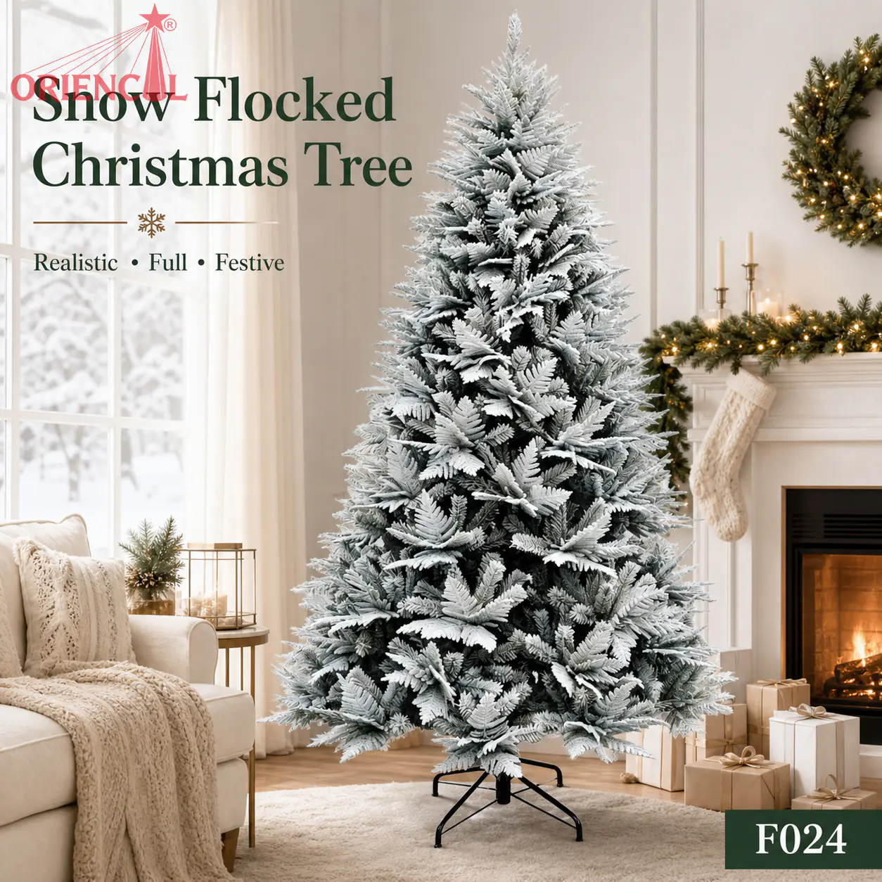 Artificial Flocked Fir Christmas Tree, Snow Covered Fir Tree, White Flocked Fir Christmas Tree, Realistic Flocked Fir Tree for Holiday Decor F024