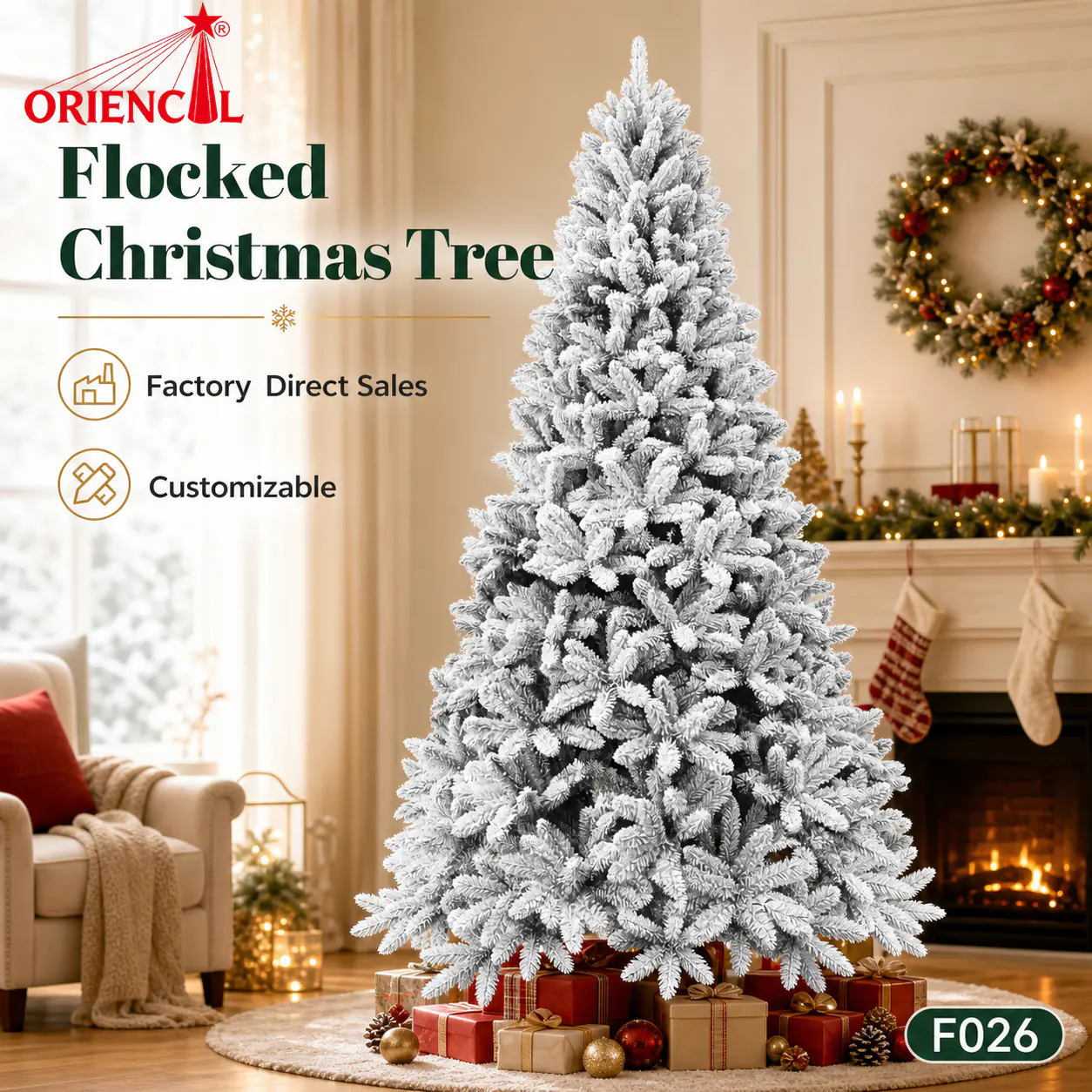Full Flocked Spruce Christmas Tree, Dense Snow Flocked Spruce Tree, White Artificial Spruce Christmas Tree, Flocked Spruce Tree for Indoor Use F026