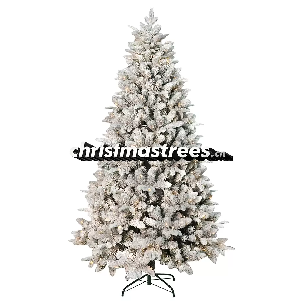 Pre-Lit Light Grey Flocked Spruce Christmas Tree, LED Lights, Unlit Snowy Full Size Tree L002