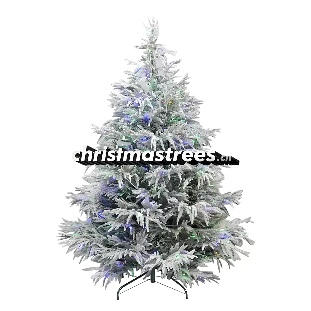 Pre-Lit Purple Toned Flocked Spruce Christmas Tree, Colorful LED Lights, Themed Holiday Decor L003