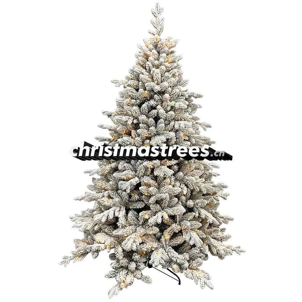 Pre-Lit Cream Flocked Spruce Christmas Tree, Warm White Lights, Neutral Winter Wonderland Decor L004