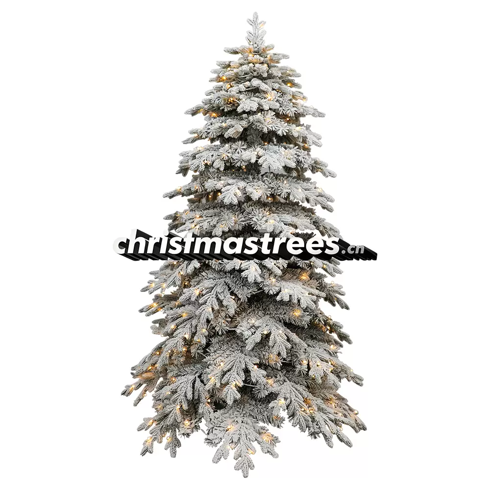 Pre-Lit Dark Grey Flocked Spruce Christmas Tree, LED Lights, Rustic Farmhouse Holiday Decor L005