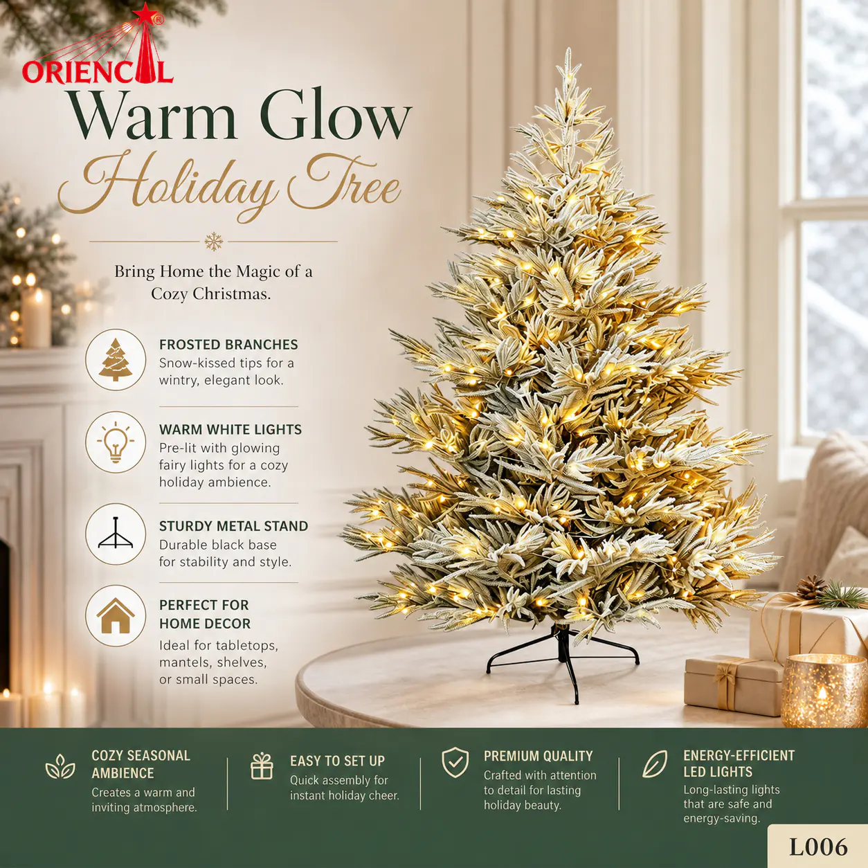 Pre-Lit Gold Tinsel Artificial Fir Christmas Tree, Warm Lights, Glam & Festive Indoor Holiday Decor L006