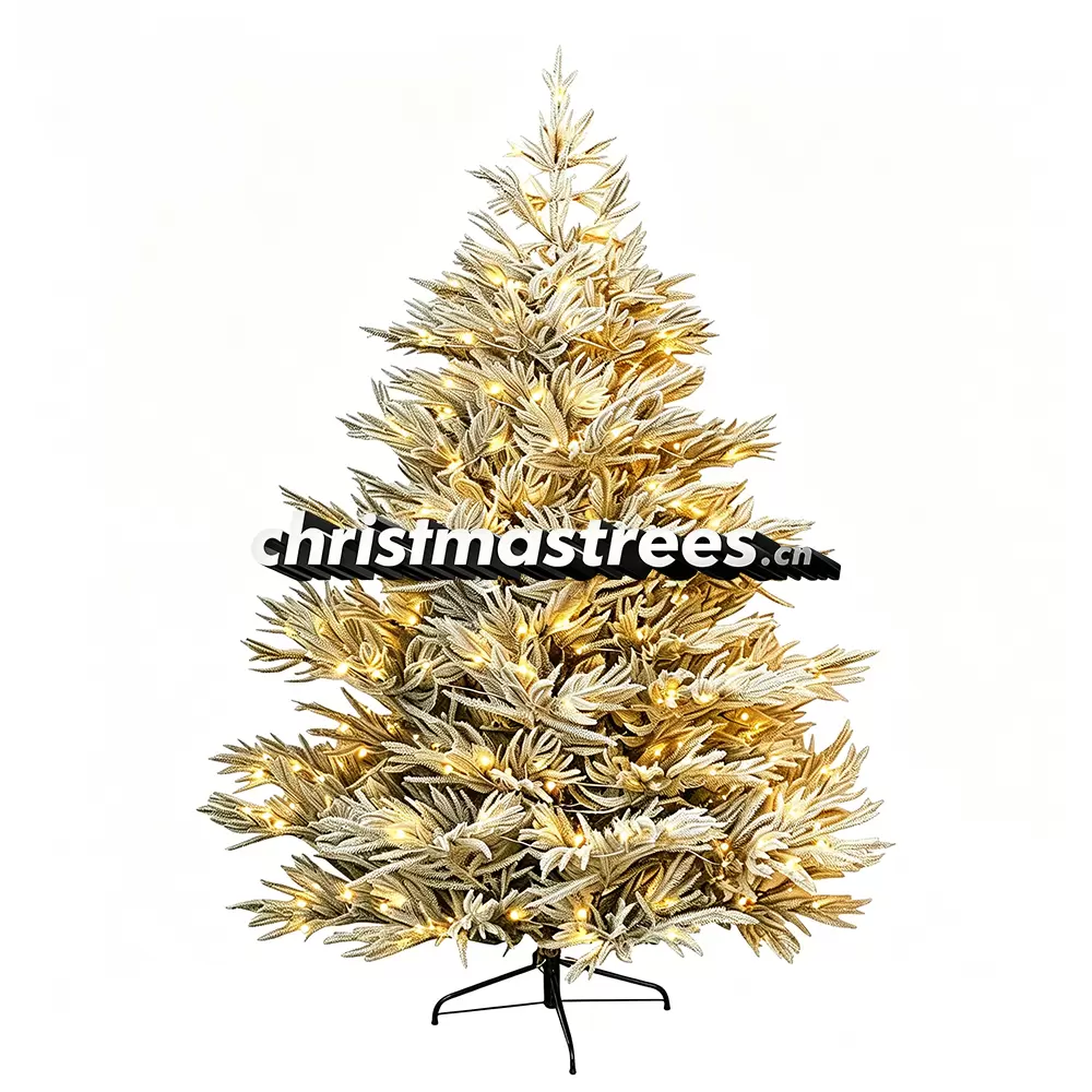 Pre-Lit Gold Tinsel Artificial Fir Christmas Tree, Warm Lights, Glam & Festive Indoor Holiday Decor L006