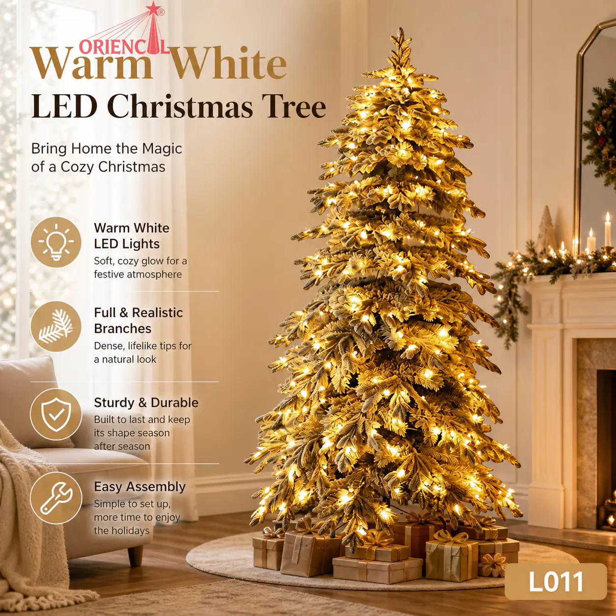 Pre-Lit Gold Artificial Fir Christmas Tree, Bright LED Lights, Glam Party & Holiday Decor L011
