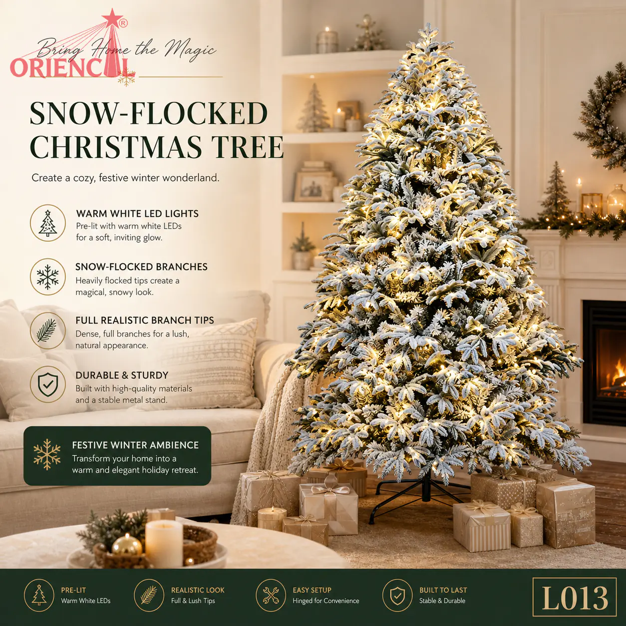 Pre-Lit Gold Tinsel Fir Christmas Tree, LED Lights, Festive Indoor & Party Decoration L013