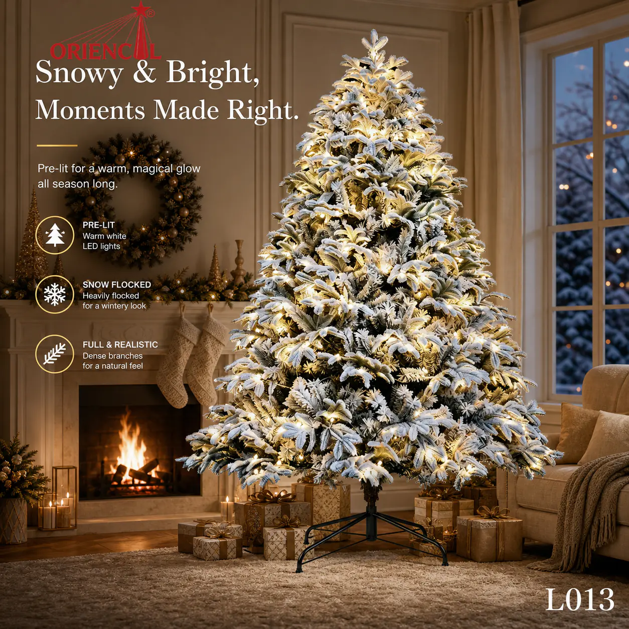 Pre-Lit Gold Tinsel Fir Christmas Tree, LED Lights, Festive Indoor & Party Decoration L013