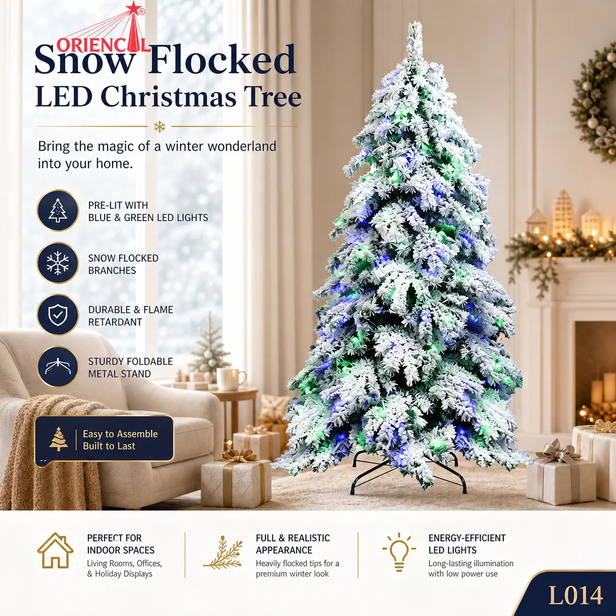 Pre-Lit Purple Flocked Spruce Christmas Tree, Multi-Color Lights, Themed Holiday & Party Decor L014