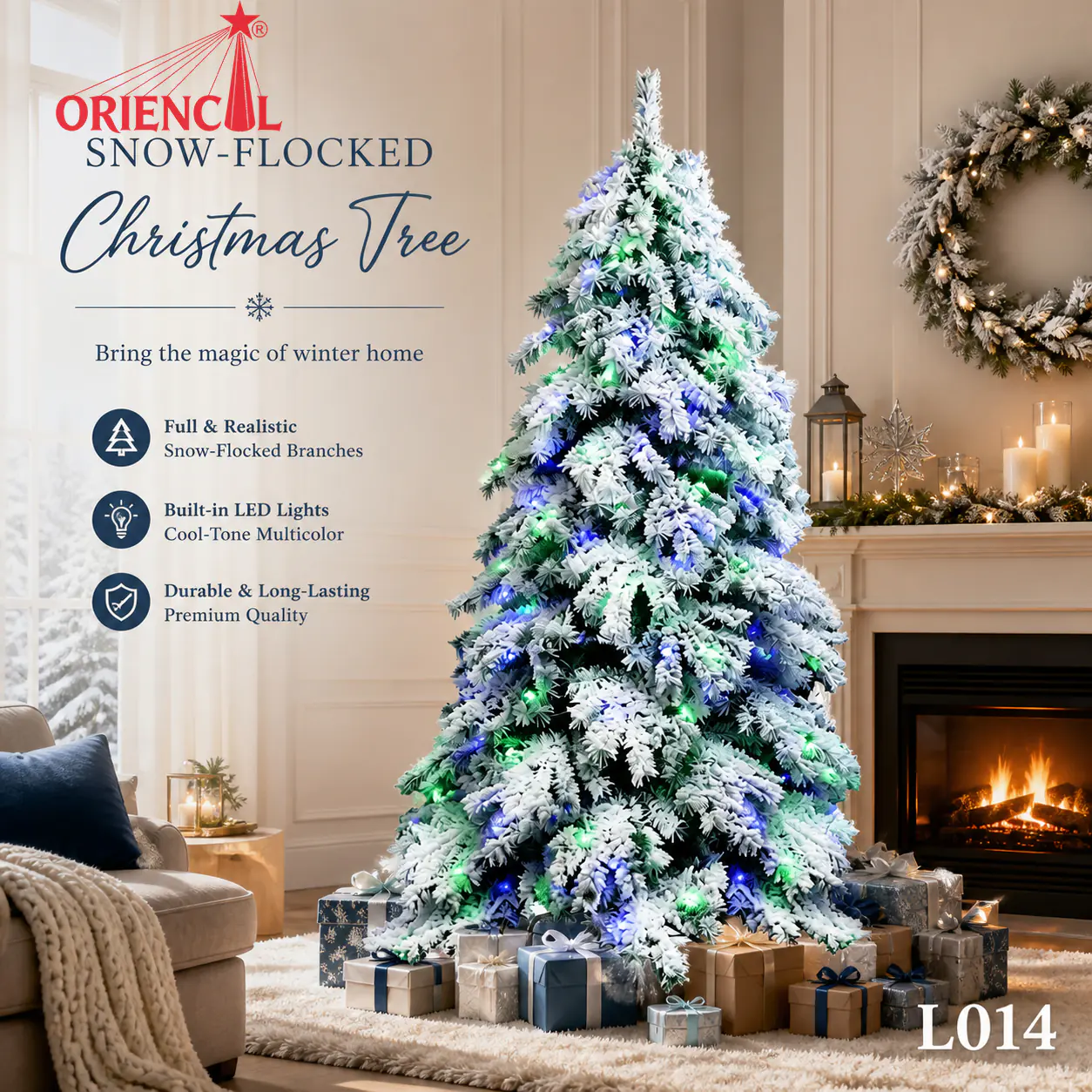 Pre-Lit Purple Flocked Spruce Christmas Tree, Multi-Color Lights, Themed Holiday & Party Decor L014