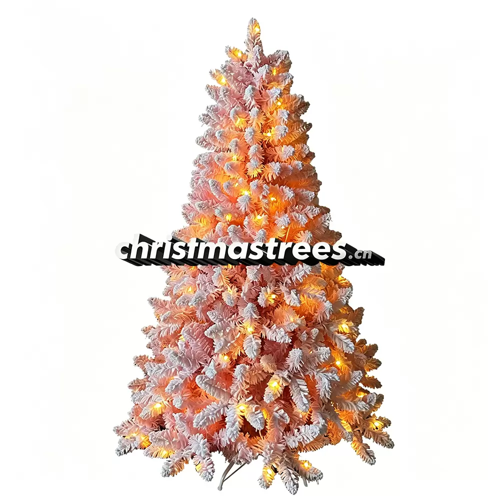 Pre-Lit Orange Flocked Spruce Christmas Tree, LED Lights, Vibrant Themed Holiday Decor L015